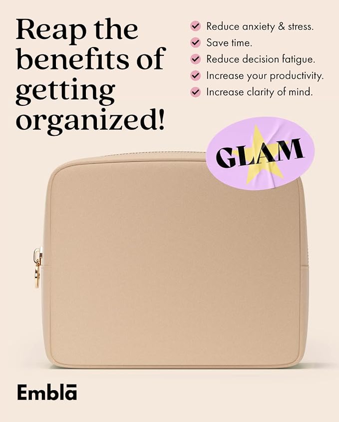 Embla Large Makeup Bag and Waterproof Nylon Travel Toiletry Bag, Large Capacity Cosmetic Zipper Pouch, Beige - Image 5