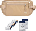 Unisex Money Belt with RFID Blocking Sleeves, Slim Passport Holder RFID Blocking Travel Essentials, Waist Pouch to Protect Cash, Beige & 6 Sleeves by paissit