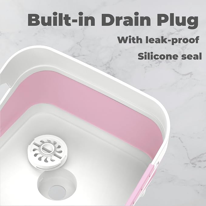 2.6 Gal(10L) Collapsible Wash Basin for Baby Bottles,Pink Space-Saving Collapsible Dish Basin with Drain Plug for bottle washing, Collapsible Bucket for RV Kitchen Essentials - Image 4
