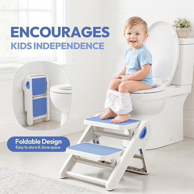 Foldable Toddler Step Stool for Bathroom Sink, Toilet, Bedroom, Kitchen – Non-Slip, Space-Saving, BPA-Free, Supports 110 lbs, Kids Step Stool (Blue) - Image 3
