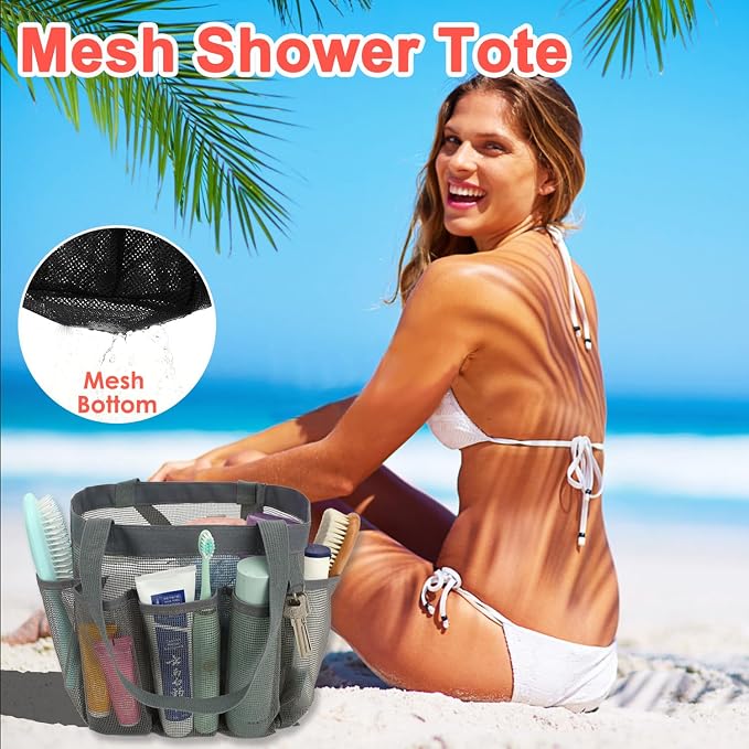 Fammart Mesh Shower Caddy Portable for College Dorm Room Essentials, Odorless Polyester Large Shower Tote Bag with Dual Handles, 8-Pocket Quick-Dry Toiletry Organizer for Travel, Beach, Camping, Gym - Image 5