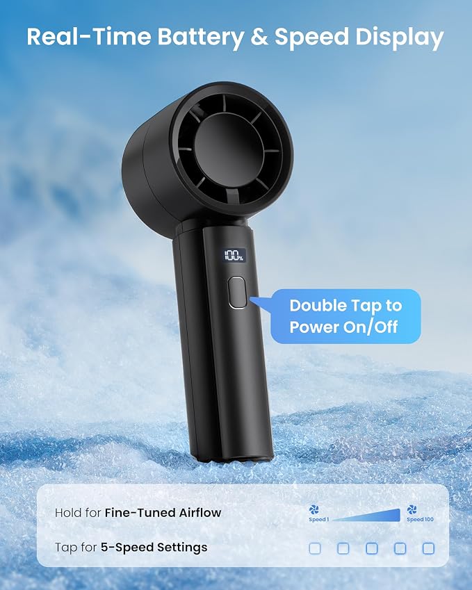 Gaiatop Small Handheld Personal Fan, Powerful High Speed Turbo Cooling | USB Rechargeable Mini Portable Fan for Travel, Outdoor Essentials, Summer Gifts for Women Girls, Black - Image 5