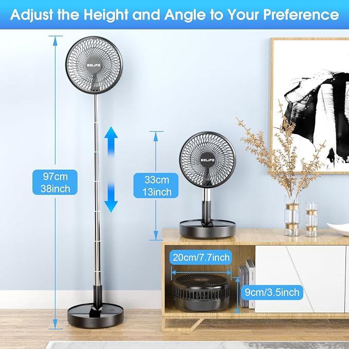 Belife X8-Lite Portable Camping Fan for Travel | 7200mAh Rechargeable Battery Powered Fans, USB Desk Fan with Remote, Foldable Cordless Floor Fan for Bedroom, 7.7" - Image 2