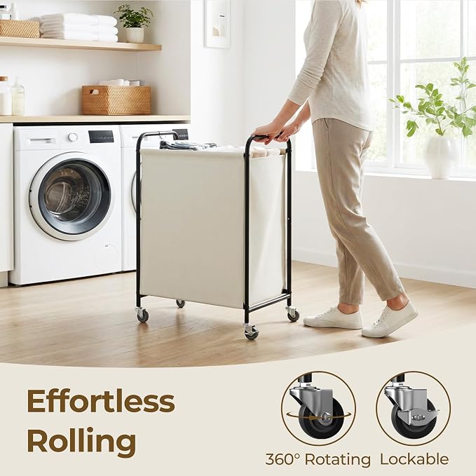 GRANNY SAYS Laundry Hamper, Large Cart with Wheels and Handles, Beige, 110L | Heavy Duty Metal Frame, Silent Rolling Basket for Clothes in Bedroom, Bathroom, Dorm - Image 5