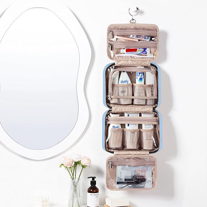 NISHEL Travel Toiletry Bag for women, Portable Hanging makeup Organizer | for Travel-Sized Shampoo, Conditioner, Brushes Set, makeup Accessories, Large Size, Placid-Blue - Image 2