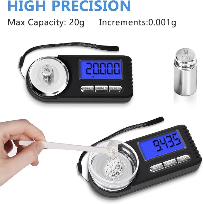 THINKSCALE Mini Milligram Scale 50g/0.001g – Powder Medicine, Jewelry | Palm-Sized & Ultra-Compact, Backlit LCD, Tare & Auto-Off, 6 Units, Protective Case, 20g Cal Weight & Batteries Included - Image 2