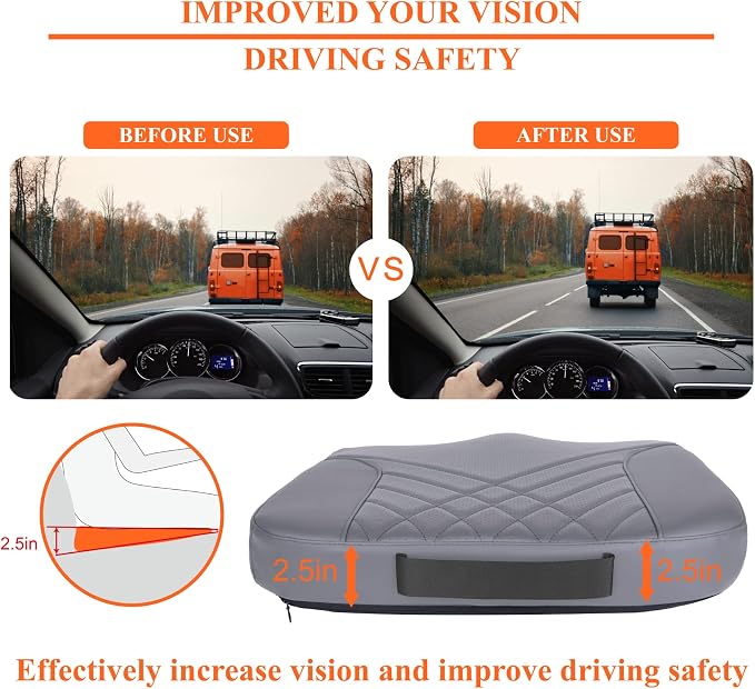 kingphenix Memory Foam Car Seat Cushion for Driving Comfort and Office Use | Coccyx and Lower Back Pressure Relief, Non-Slip Seat Cushion for Cars, Trucks, SUVs, Long Drives and Office Chairs, Gray - Image 2