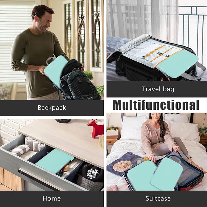 4 Set Compression Packing Cubes Travel - Travel Accessories Expandable Packing Organizers for Carry On - Essentials Luggage Bags - Light Teal - Image 7