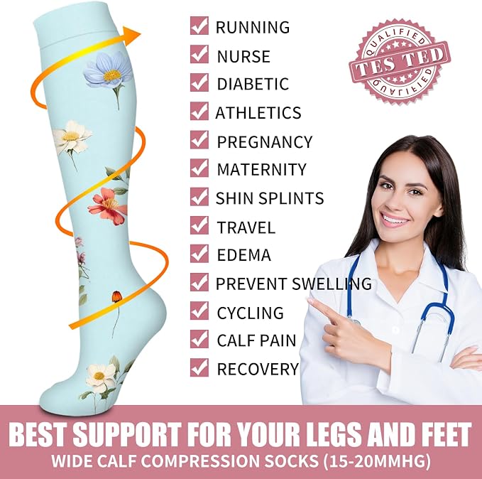 Compression Socks for Women & Men Circulation (6 Pairs) 15-20 mmHg is Best Support for Athletic Running,Nurse - Image 5