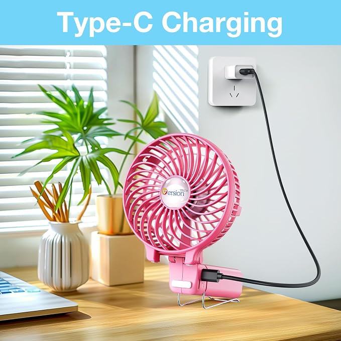 VersionTECH. Portable Handheld Fan, Powerful+Durable+4000mAh+180° Foldable, Mini Table Fans with USB Rechargeable Battery Operated Cooling Accessories for Personal Use, Travel, Office Pink - Image 9