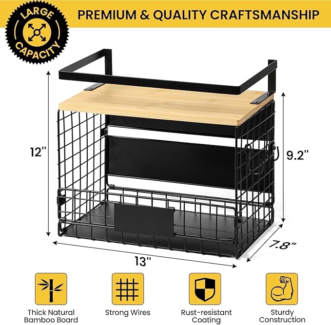 [WIDER SHELF] 2 SET Strong Magnetic Shelf Basket for Fridge with Tag & Bamboo Top, XXL Large Magnetic Spice Rack Shelves for Side of Refrigerator, Kitchen Pantry Storage Organizer for Food Fruit Veg - Image 2