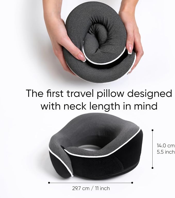 Airplane Pillow, Orthopedic Memory Foam Travel Neck Pillow, Black | 360 Head Support Sleep Set with 3D Contoured Eye Masks, Earplugs and Luxury Mesh Bag, Car and Long Flight Essentials - Image 5