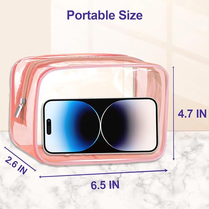 Clear Makeup Bag (4 Packs), Small TSA Approved Toiletry Bags for Traveling Small Size Cosmetic Storage Pouches for Women Organizer with Zipper Pink Orange Green Blue - Image 9