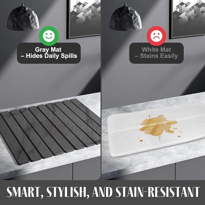 2 PCS Large Stone Dish Drying Mat for Kitchen Counter, 24"×16" Marble Dish Drying Mat with 8"x 4" Coasters, Non - Slip Collapsible Absorbent Mat for Multi - Purpose, Match Any Countertop - Grey - Image 5