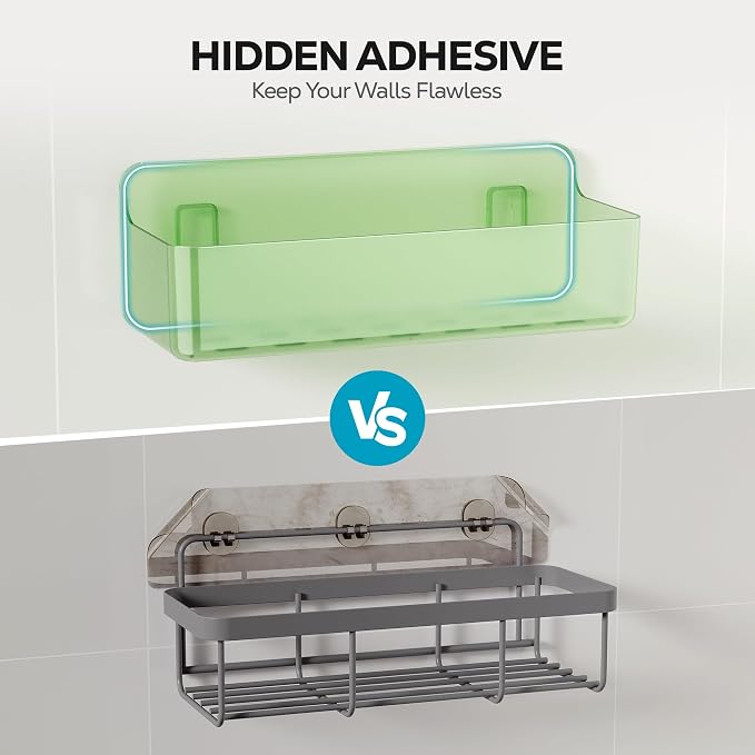 Nieifi Adhesive Shower Shelves, Green, 5 Pieces | Rustproof ABS, Large Capacity, Removable Design, Easy-Clean, No Drilling Shower Organizer for Bathroom Storage & Home Decor - Image 6