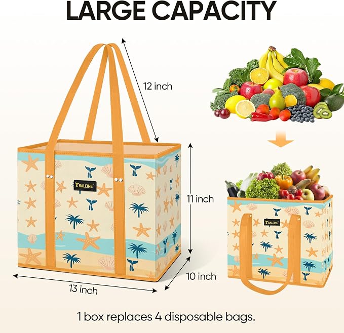 BALEINE 3PK Reusable Grocery Bags, Heavy Duty Shopping Tote Bag | 12'' Long Handles, Reinforced Bottom Keeps Upright, Fold Flat Storage, Water-Resistant Shopping Bag, Multiple Color Options - Image 3