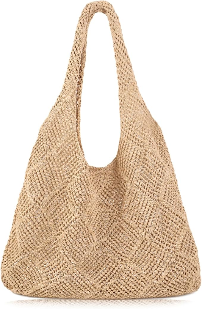 COOKOOKY Crochet Beach Tote bag Summer Beach Bag for Women Aesthetic Mesh Tote Bag Hippie Bag Knit Bag by COOKOOKY