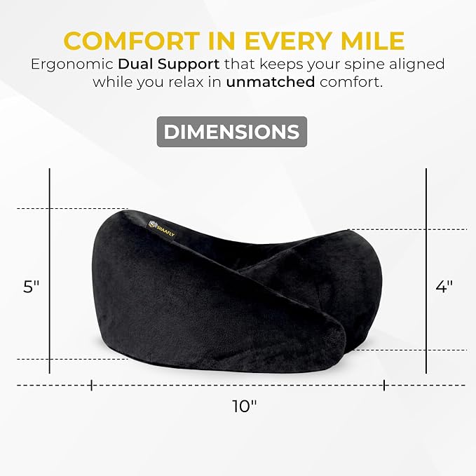 Travel Neck Pillow – Airplane Travel Essentials with Ergonomic Memory Foam Comfort – Premium Travel Pillows for Airplanes and Long Journeys, Compact Carry Pouch (Black) - Image 2