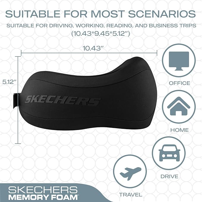 Skechers Neck Pillow for Traveling,Memory Foam Travel Neck Pillow for Airplane Travel Pillow for Flight Headrest Sleep, Portable Plane Accessories,Black - Image 5