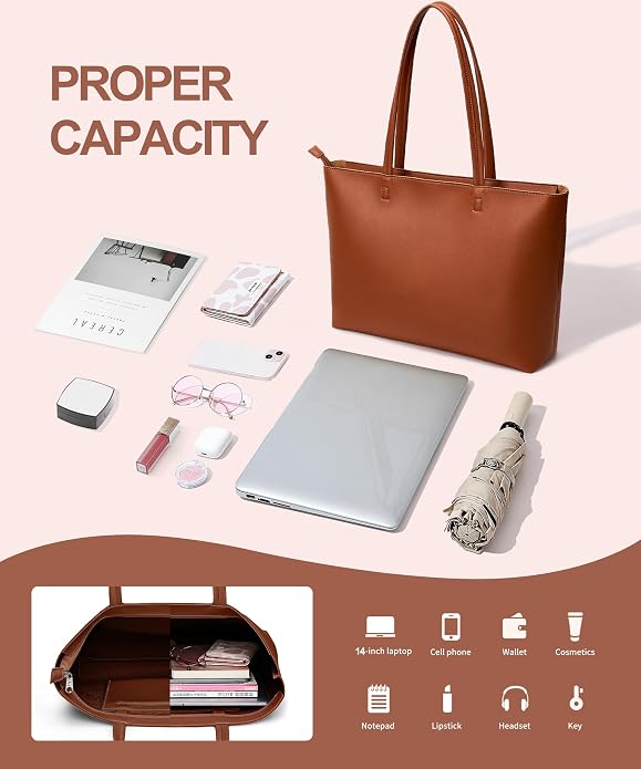 KALIDI Tote Bag Zipper Shoulder Bag Vegan Leather Purses Satchel for Women | Large Casual Handbag for Work Commuting Dating College Everyday - Image 6