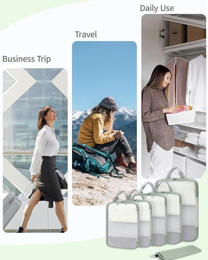 ECOHUB 6 Set Compression Packing Cubes, Lightweight Vacation Travel Essentials, Durable Travel Accessories for Suitcase Carry On Luggage Organizer Bags Set with YKK Zippers Shoe Bag, Green - Image 5