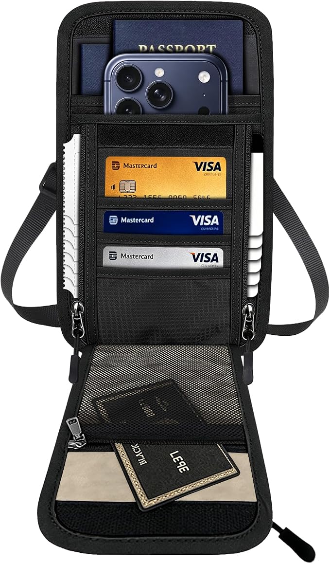 Travel Neck Wallet RFID Blocking – Hidden Passport Holder & Anti-Theft Money Pouch for Men & Women, Lightweight Concealed Undergarment Organizer with Adjustable Strap, Secure Document Holder by Vastsky