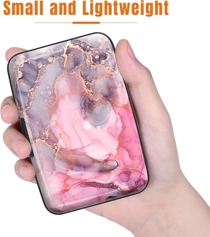 Rimilak Aluminuml Credit Card Holder,Pink Flow Mable | Mini Credit Card Wallet RFID Blocking Slim Metal Hard Case for Women Men - Image 3