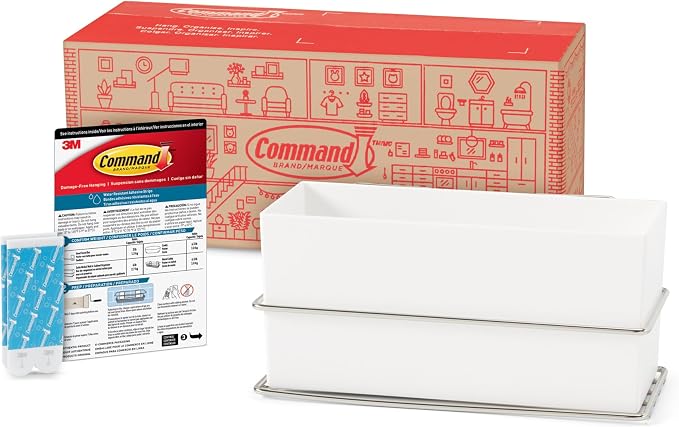Command Wall and Cabinet Organizer, 1 Organizer, 4 Water-Resistant Strips | For Bathroom Organization, Water Resistant, Damage-Free Hanging with Adhesive Strip, No Tools by Unknown