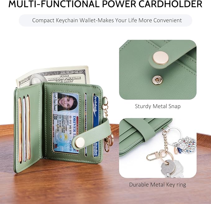 POIUGOYA Slim Wallet for Women,RFID Blocking Bifold Credit Card Holder with Zipper Coin Pocket,ID Window,Keychain - Image 3