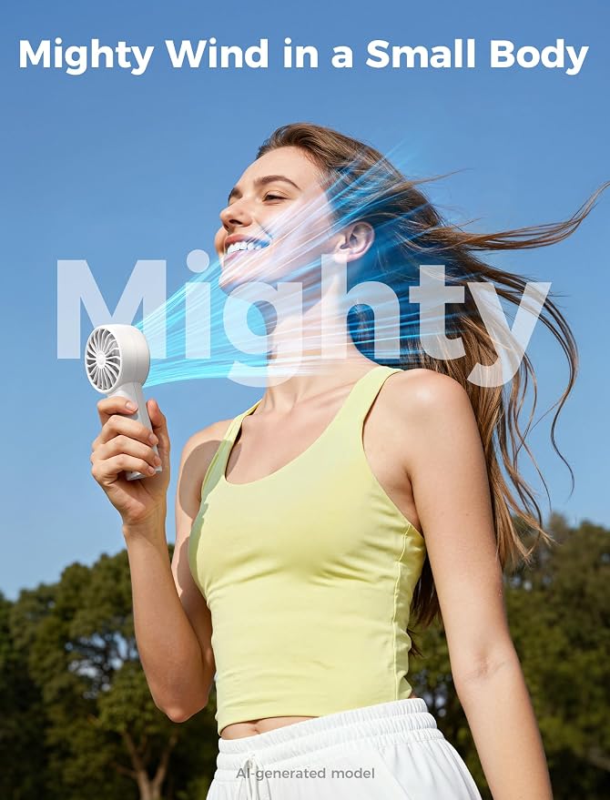 Aecooly Mighty Portable Fan, Powerful Handheld Fan, USB Rechargeable | [18H Max Cooling Time], Mini Personal Battery Powered, Pocket for Travel, Summer, Gifts for Women, Girls -White - Image 2