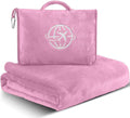 2-in-1 Travel Blanket and Pillow – Lightweight, Compact, Ultra Soft, Machine Washable – Handle, Luggage Sleeve, Backpack Clip – for Trave Airplane, Car, Office (light pink) by Unknown