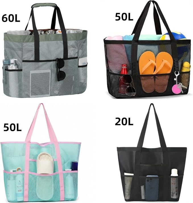 Mesh Beach Bag tote for women men cruise travel essentials swim pool towel bag for family vacation foldable must haves | foldable - Image 9