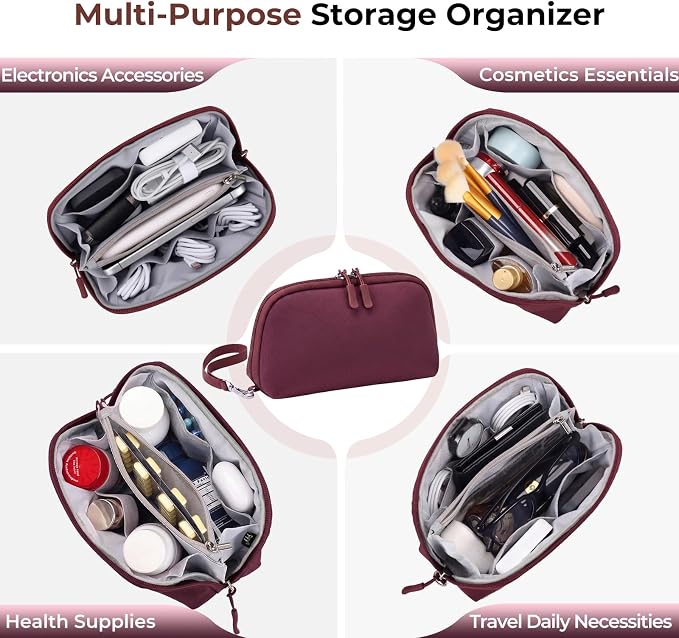 FYY Travel Cable Organizer - 8 Compartments, Lightweight, Water Repellent | With Wrist Strap, Portable Tech Pouch for Cord Charger, Travel and Business Trips Use, Soft Shell Nylon, Wine Red (Small) - Image 8
