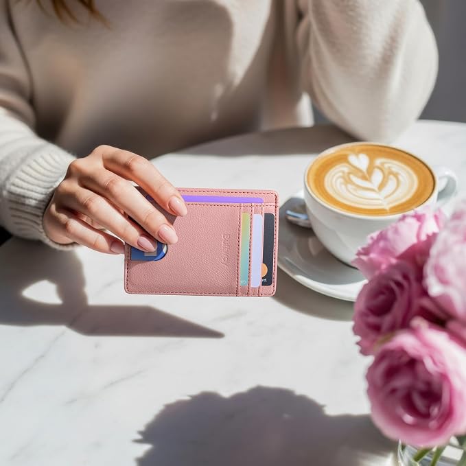 Buffway Slim Minimalist Front Pocket RFID Blocking Leather Wallets for Men and Women - Lichee Pink - Image 7