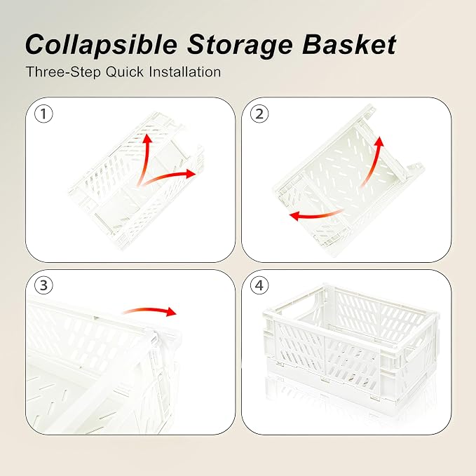 2 Pack Mini Foldable Small Plastic Baskets for Organizing and Storage，Collapsible Storage Crates,Mini Bins for Home Kitchen Bedroom Bathroom Office (White, Large 10x6.5x4) - Image 4