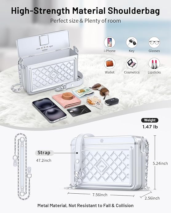 Anti-Theft Fingerprint Safe lock bag,Lady lock Crossbody Bag with password, Women Metal travel safe bag,Cash Lock Security Box with MFi Certified Findmy to Track Belongs,privacy protection safe box - Image 5