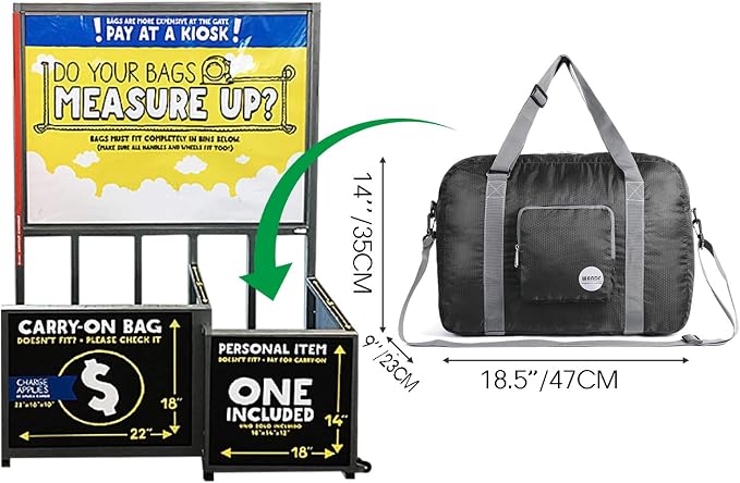 WANDF Foldable Personal Item Bag, Carry on Travel Duffle Bag | Frontier Airline Underseat Fit, 18x14x8 inches, Weekend Overnight Trips, Packable - Image 9