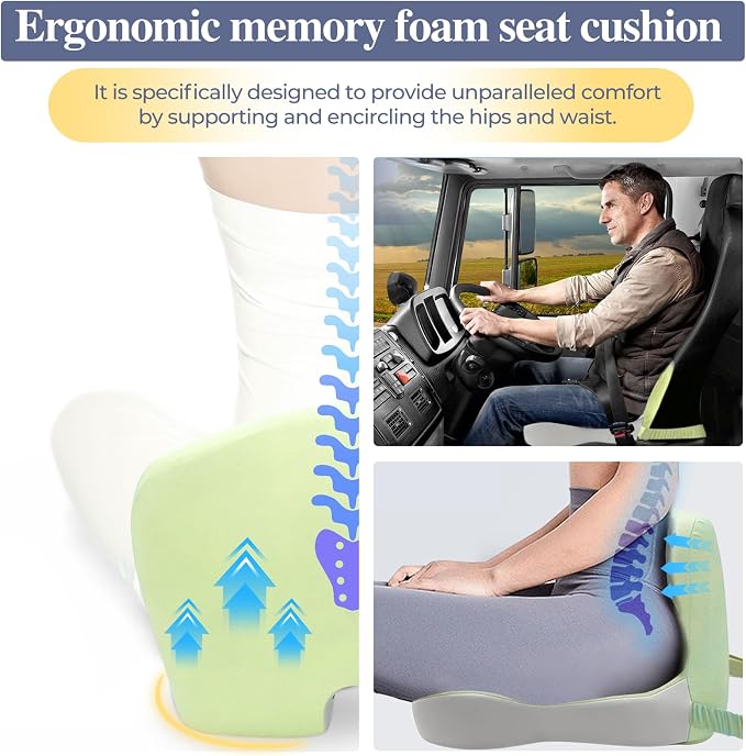 Car Seat Cushion with Lumbar Support Pillow, Seat Cushion for Driving | Ergonomic Seat Cushion for Relieve Sciatica & Tailbone Pain, Non-Slip for Car, Truck, Office Chair, Wheelchairs Home Use - Image 3