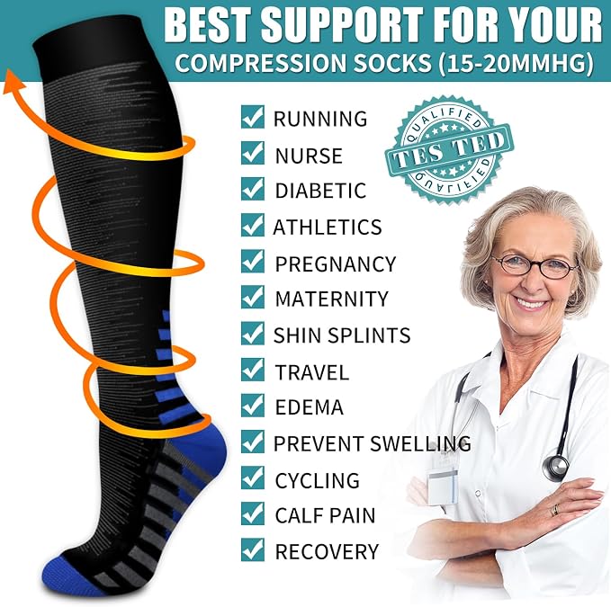 Compression Socks for Women & Men Circulation(6 pairs)-Graduated Supports Socks for Running, Athletic Sports - Image 5