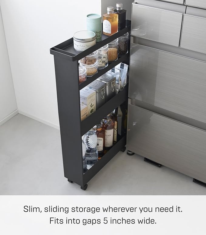 YAMAZAKI Home Tower Slim 4-Tier Rolling Storage Cart – Mobile Organizer for Kitchen Or Bathroom, 31.7" - Steel - - Image 2