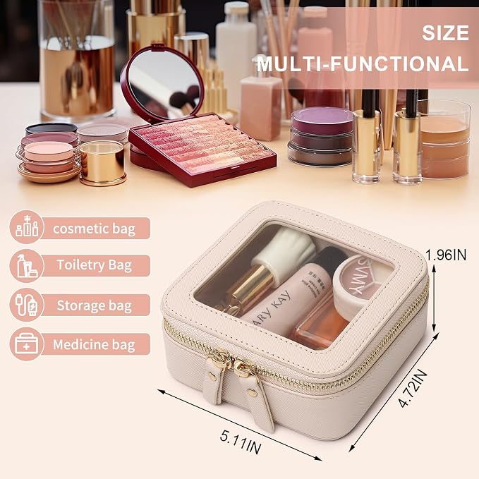 Pinkmik Mini Clear Makeup Bag, Beige, MINI-1 | Small Size, Zipper Closure, Cosmetic & Toiletry Case, Purse Organizer, Car Essentials - Image 3