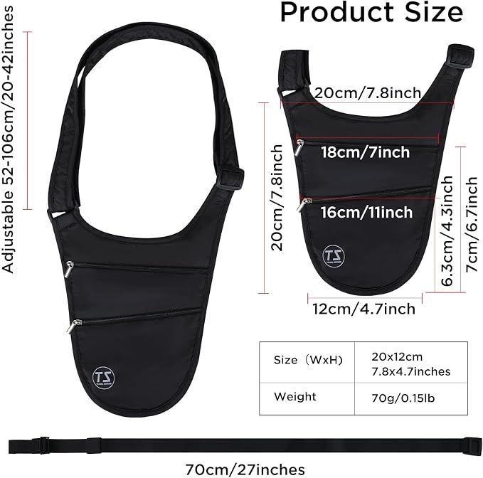 Crossbody Bag for Men Women Anti-Theft Money Belt for Travel Hidden Slim Passport Holder Mini Sling Bag Chest Belt Under Clothes to Protect Cash, Credit Cards, Phone - Image 2