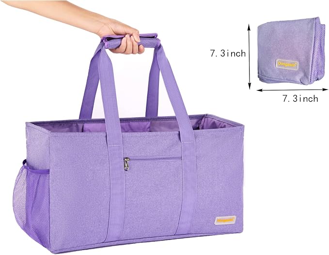 Extra Large Utility Tote Bag - Reusable Grocery Bags Foldable Heavy Duty | Large Shopping Tote 4 Pockets & Reinforced Handles, Water-Resistant Collapsible Tote for Beach, Picnic, Car Storage - Image 5