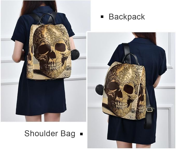 ALAZA Skull Floral Tatto Halloween Backpack Purse for Women Anti Theft Fashion Back Pack Shoulder Bag - Image 7