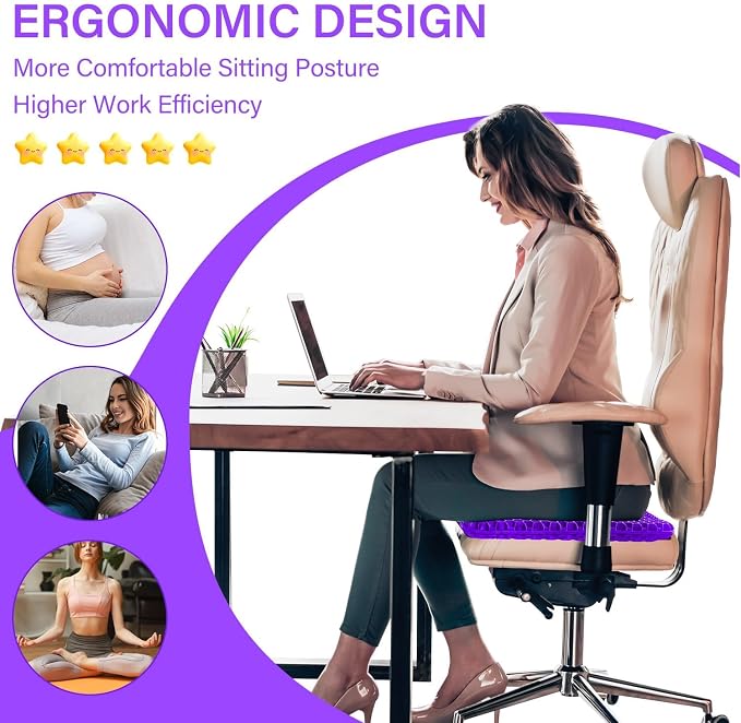Gel Seat Cushion for Long Sitting Seat Pad For Car Office Chair Wheelchair | Cool & Breathable & Comfortable,Purple Gel Seat Cushion For Car,Chair,Car Seat Cushion Gel Seat Pad For Hip Pain - Image 9