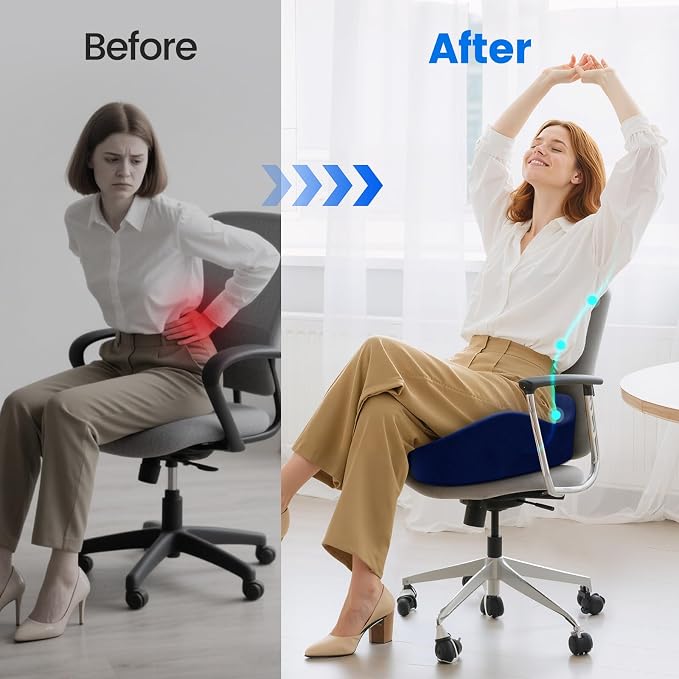 Seat Cushion, Non-Slip Memory Foam Chair Cushion for Taibone, Blue/Large | Chair Pillow with Handles for Car Office Chair, Tailbone/Sciatica Easing& Post-Surgery Recovery Chair Cushion - Image 4