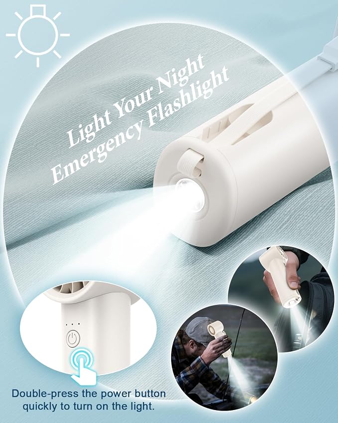 Portable Fan with Power Bank & Flashlight-White | 6.5H Max Cooling,USB-C Rechargeable,Mini Fan for Outdoor/Travel/Beach/Concerts/Summer.Gifts for Girl,Women. - Image 4