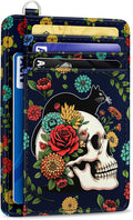 Yonlevres Cat Skull Credit Card Holder Slim RFID Wallet Women Small Travel | Front Pocket, Handy, RFID Blocking, Woman Girls Ladies Gifts, D-ring for Keychain,Thin Mini Card Case, ID Window, PU Leather by Yonlevres