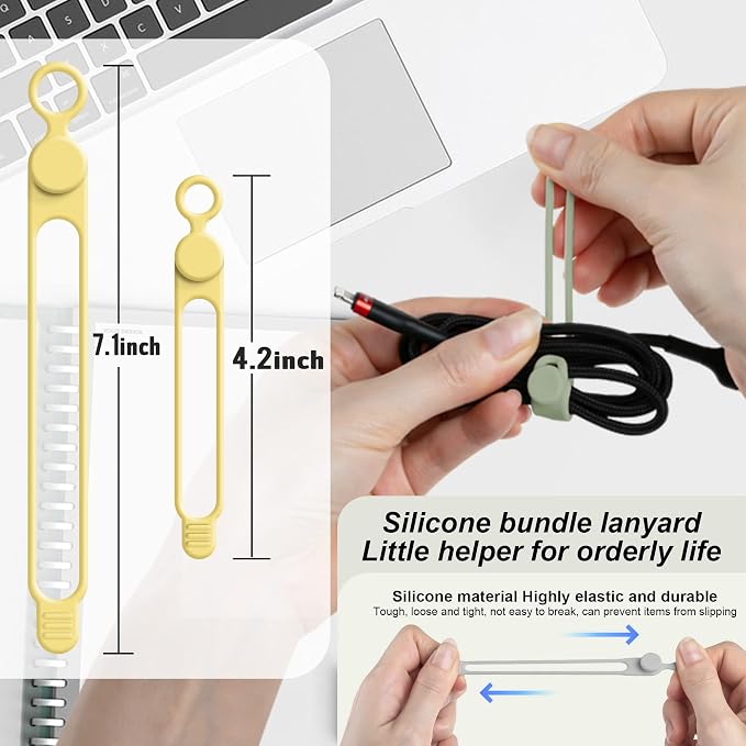 20Pcs Silicone Cable Ties, Cord Organizer Cable Management-2Sizes | Reusable Cord Ties for Electronics, Office Desk Accessories, Home Travel Essentials, Easy to Use, 4.2" and 7.1"-5 Colors - Image 2