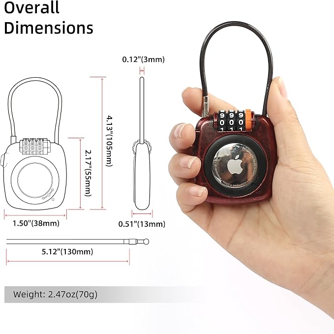 AirTag Lock Case, Compatible with Apple Tracker, Small Cable Lock AirTag Holder for Kids, Car Key Chain, Suitcase, Backpack, Tracking Locator Air TagHolder, GPS Tracker Tags Secure Case - Image 2